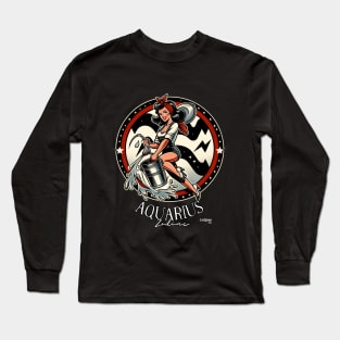 Aquarius Aura: The Water Bearer's Wit - Pin up Vintage Retro Zodiac Sign Long Sleeve T-Shirt